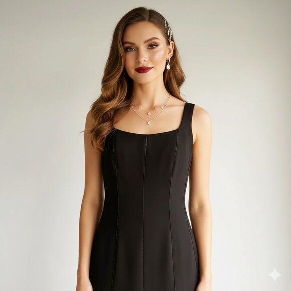 VINTAGE Black Trumpet Maxi Beaded Formal Dress Size 6 - Picture 2 of 8